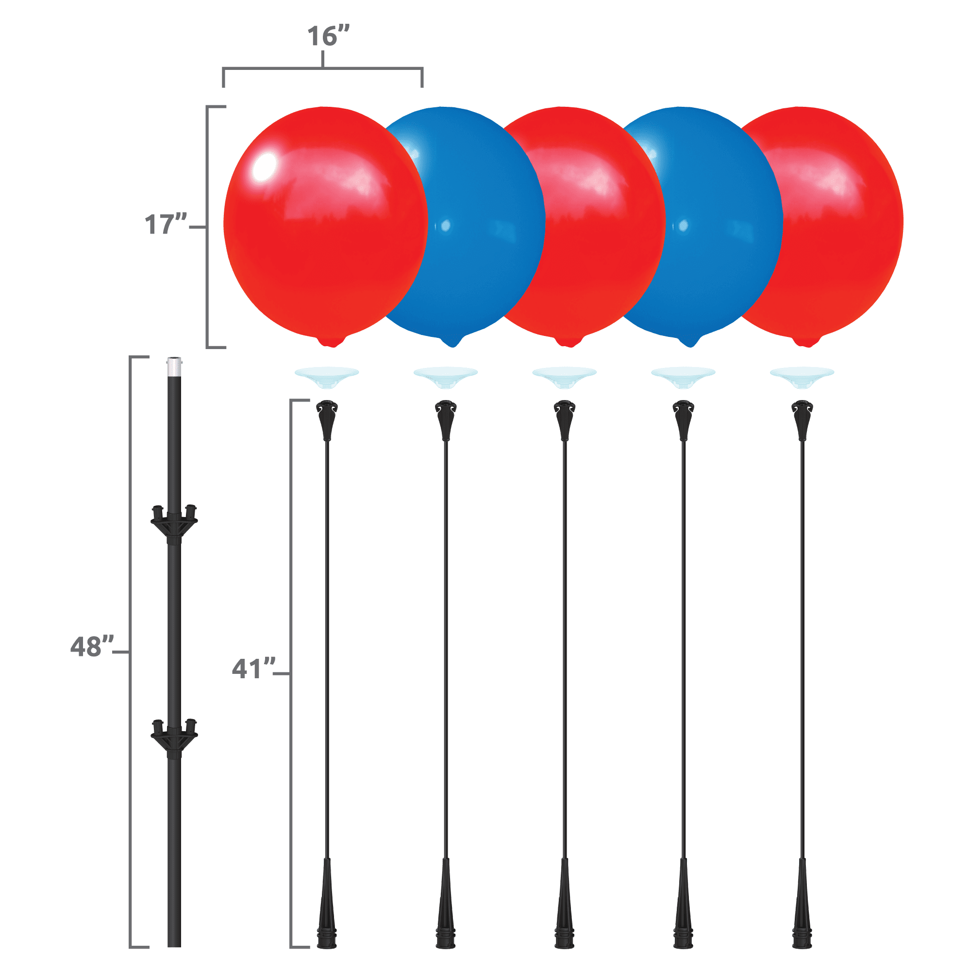Weatherproof Reusable Seamed Balloon Cluster Pole Kit - Helium Free