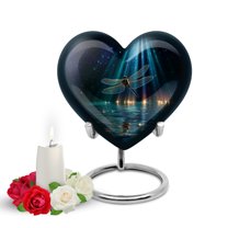 Yatskia Blue Dragonfly Urn for Ashes for Women, Memorial Burial Urns for Human Ashes Adult Man, Small Decorative Urns for Human Ash, (Heart Pack of 1, 3 Inch)