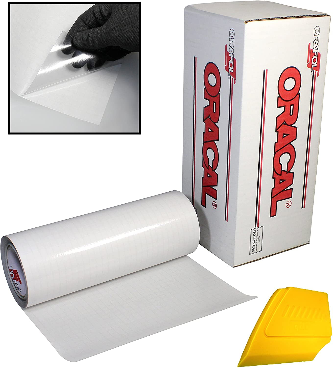 ORACAL 651 High Gloss Craft Adhesive Vinyl 15ft x 1ft Roll w/ Free 12 x 24 Roll of Transfer Paper and Hard Yellow Detailer Squeegee Gold Metallic 