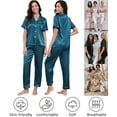 thumbnail image 4 of Womens Silk Satin Pajamas Set 2pcs Short Sleeve Button Down Pajama Set Womens Satin Sleepwear Set with Long Pant Womens Soft Loungewear Set, S-XXL, 4 of 11