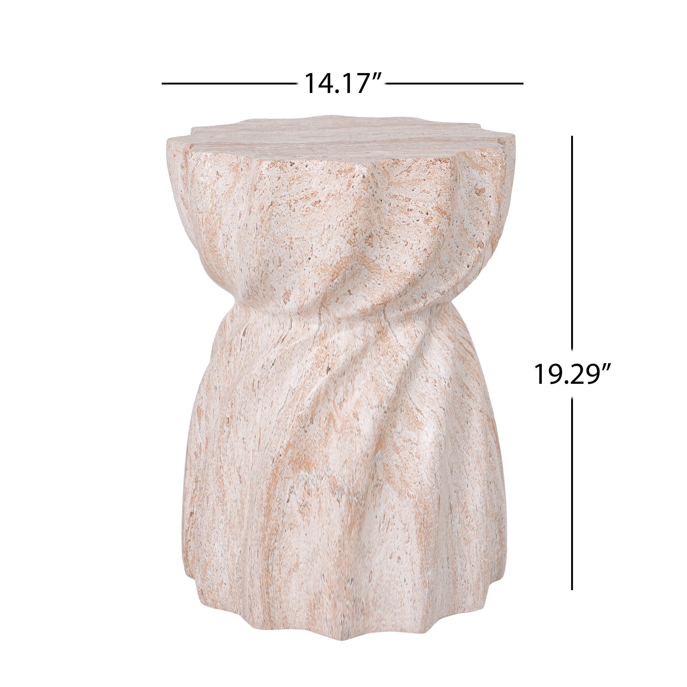 Christopher Knight Home 19" Indoor Outdoor Lightweight Concrete Hourglass Accent Side Table, Beige Marble