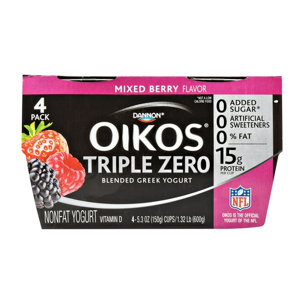 Oikos, Triple Zero Mixed Berry Greek Nonfat Yogurt, 5.3 Oz., 4 Count