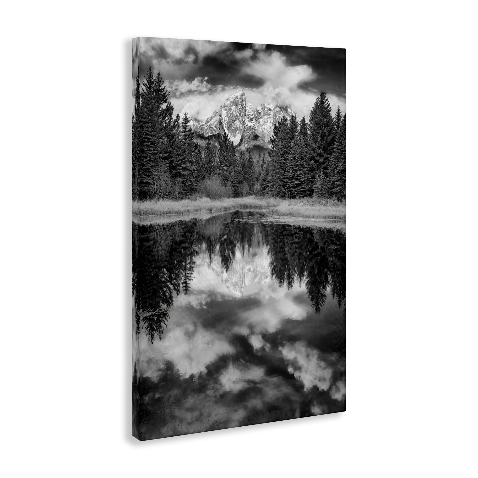 Stupell Industries Black & White Forest Reflection Landscape & Nature Photography Wrapped Canvas Art Print Wall Art, 16 x 24