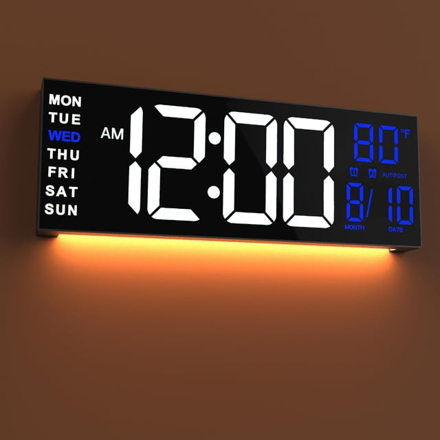 Reloj JALL, 16 pulgadas, digital, montaje en pared, temporizador LED RGB, color blanco