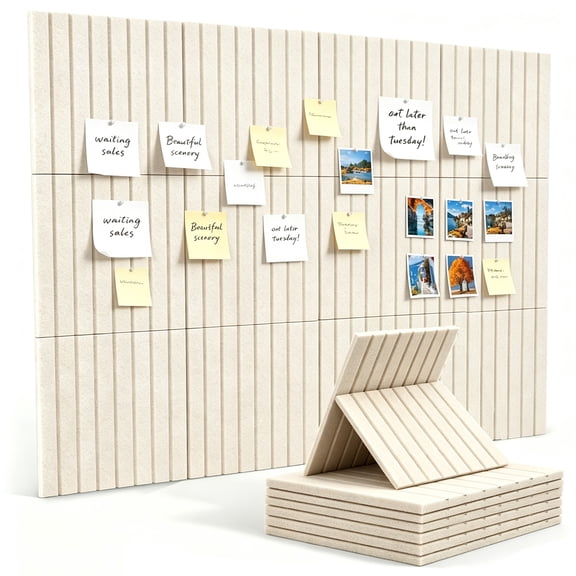 Large Cork Board Alternative-48 x 36" Felt Bulletin Board Tiles, with 30 Pushpins, 70 Adhesive Tabs, Fine-Stripe 12-Pack, Cork Boards for Office Push Pin Board
