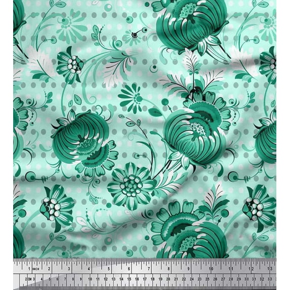Soimoi Cotton Duck Fabric Dot & Floral Artistic Printed Craft Fabric by the Yard 42 Inch Wide