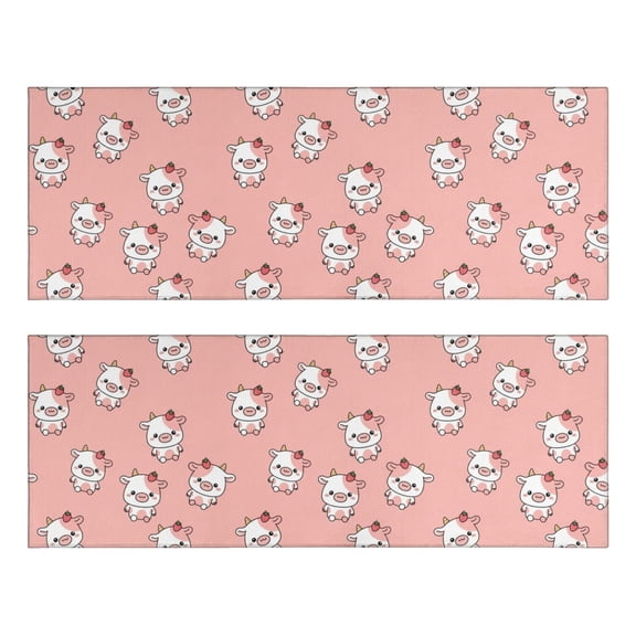Kitchen Rugs Sets Of 2,Pink Cow Strawberry Pattern Anti Fatigue Kitchen Mat Rugs Non Slip Washable,Decorative Kitchen Floor Mats for Kitchen,Sink,Laundry,17"X47"