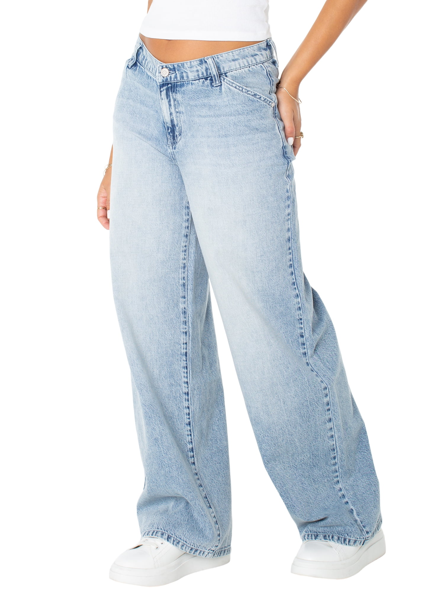 Celebrity Pink Women's and Women's Plus V-Waist Wide Leg Jeans, Available in 30", 32", and 34" inseams, Sizes 1-24W