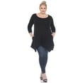 thumbnail image 4 of White Mark Women's Plus Size Quarter Sleeve Solid Sharkbite Tunic Top, 4 of 5