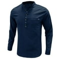 thumbnail image 3 of Men's Henley T-Shirt Solid Color Long Sleeve Button up Collar Button Pocket Tee Tops Moisture Wicking Casual Shirts, 3 of 7