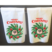 Versatility Christmas Kitchen Towels White 16x24 Dog Nose Wreath Funny Decor - Set of 2