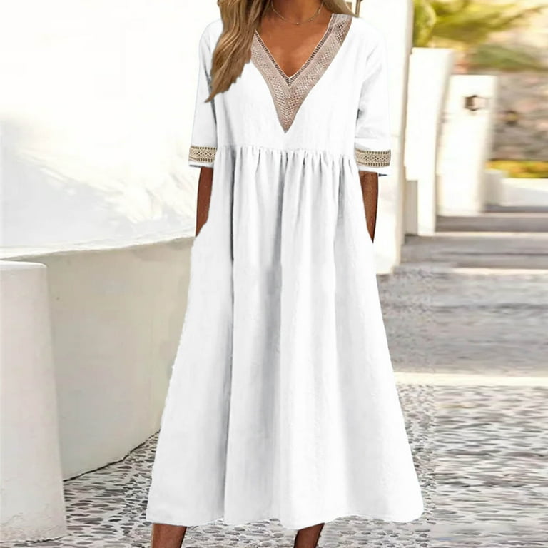 white cotton empire waist dress Cotton Empire Waist OP Dress with Built-in Bra Pads main image 1