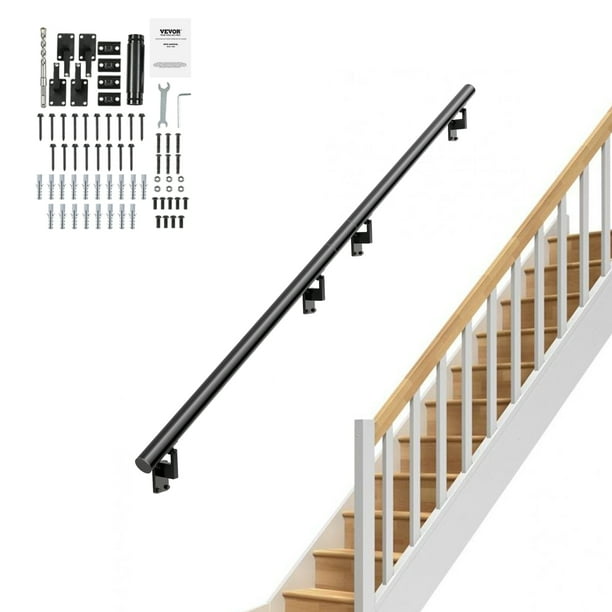 Pasamanos para escaleras VEVOR de 12 pies, pasamanos de montaje en pared para escaleras interiores, pasamanos de aleación de aluminio engrosado con kit de instalación