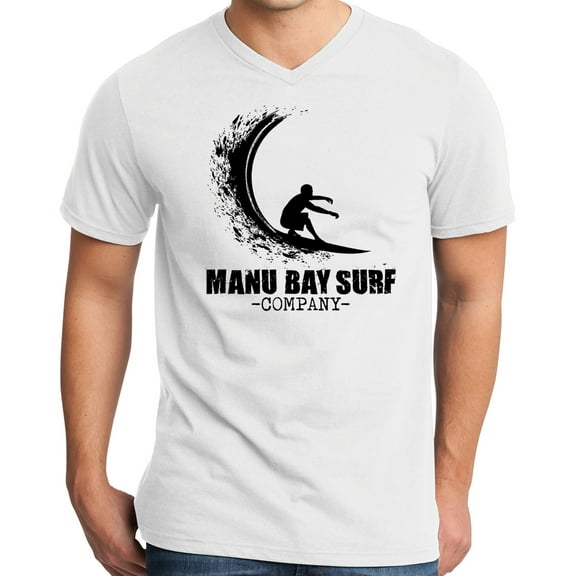 Mens Manu Bay Surf Company BLACK WAVE Surfer T-shirt, Large White