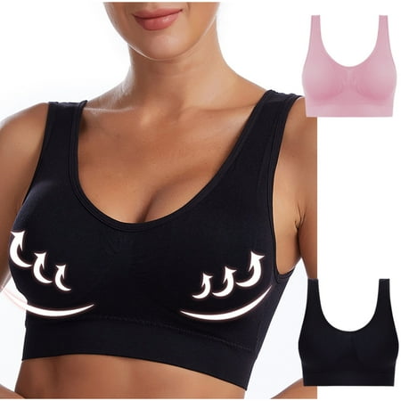 MLCDZ Seamless Sports Bras for Women 2 Pack Wireless Bras Low Impact Stretchy Sports Bra Sleep Comfortable Yoga Sleep Bras with Removable Pads Pack of 2-Multicolor#20 L