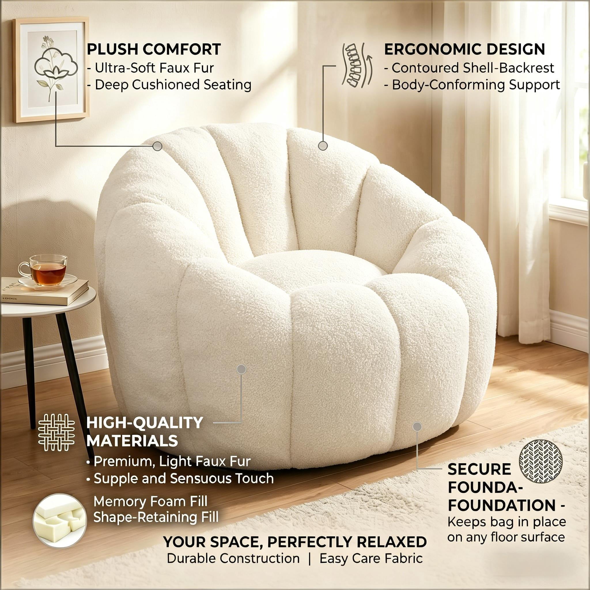 Howcool Bean Bag Sofa Chair with Armrests for Adults, High-Density Foam Lazy Sofa for Living Room Bedroom Reading