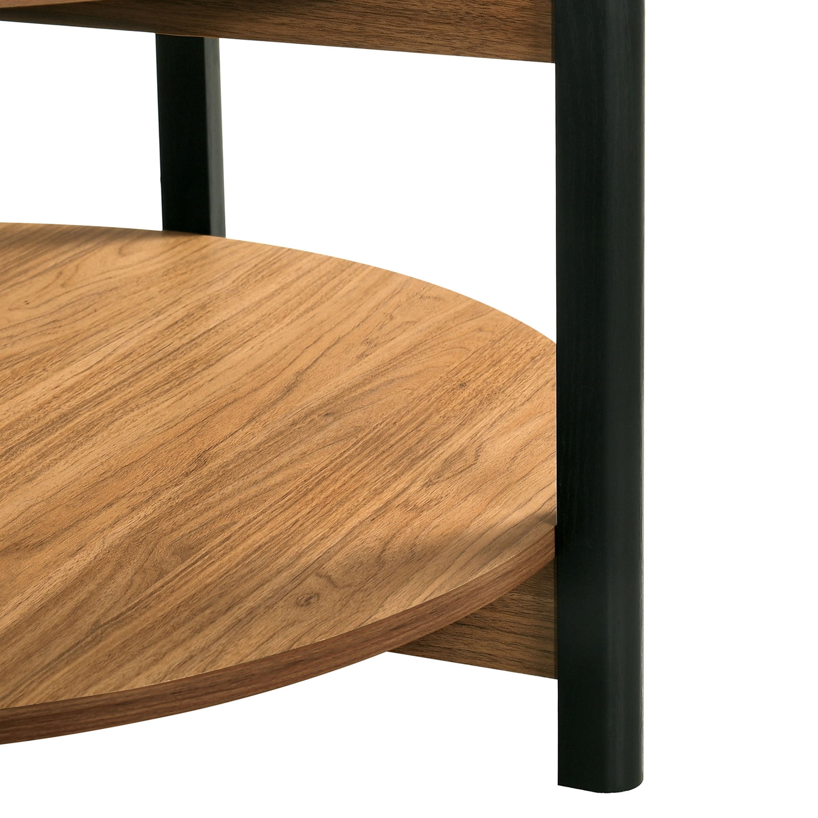 Walnut Finish Coffee Table 1pc Open Shelf Round Top Transitional Living Room Furniture
