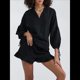 thumbnail image 4 of Conjunto de Dos Piezas para Mujer: Top de Larga con Lazo y Bóxer con Volantes Conjunto Informal A Juego Negro L, 4 of 9