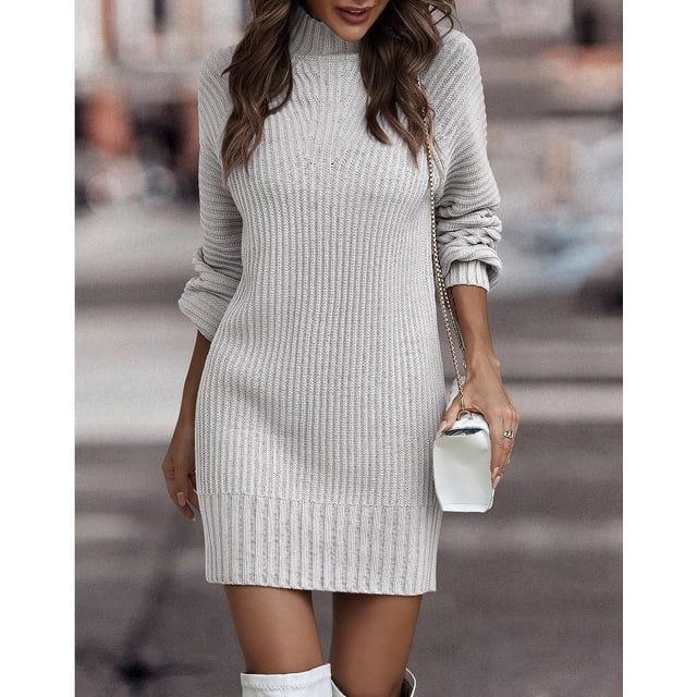 Suéter de cuello alto de manga larga de color neto de otoño e invierno de Europa y Estados Unidos, vestido de mujer