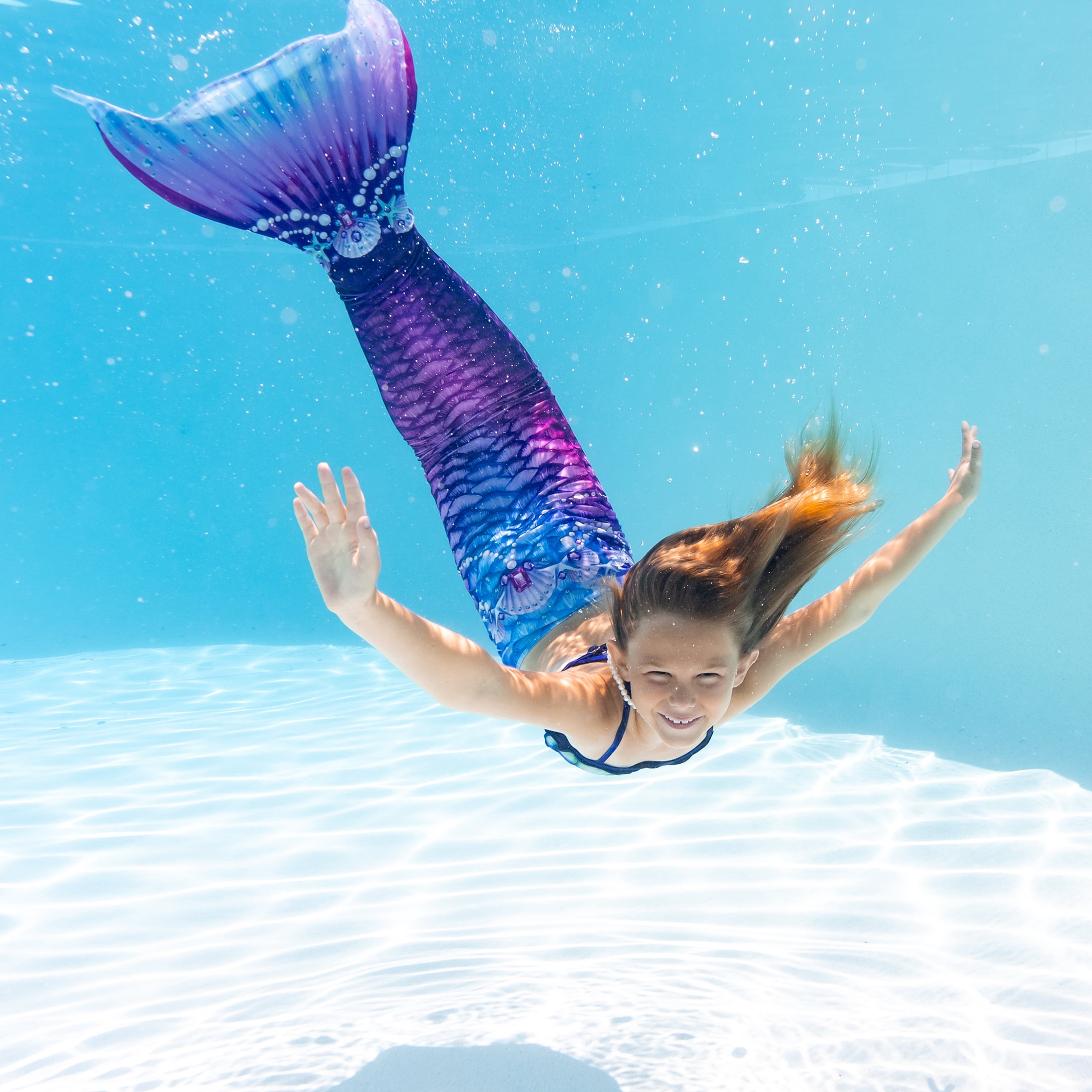 Fin Fun Fantasy Mermaid Tail for Girls and Boys, Monofin for Swimming Included, fits Youth Large to XLarge - Purple - New Edition