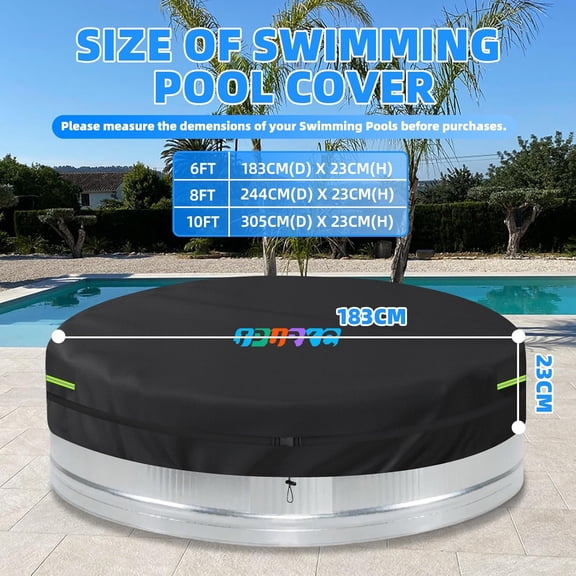8 ft Steel Round Stock Tank Pool Cover Waterproof, 600D Heavy Duty Round Pool Cover for Water Ice Bath Cold Plunge Pool,with Drawstring & Storage Bag, , Dust, black (Black, 6ft)