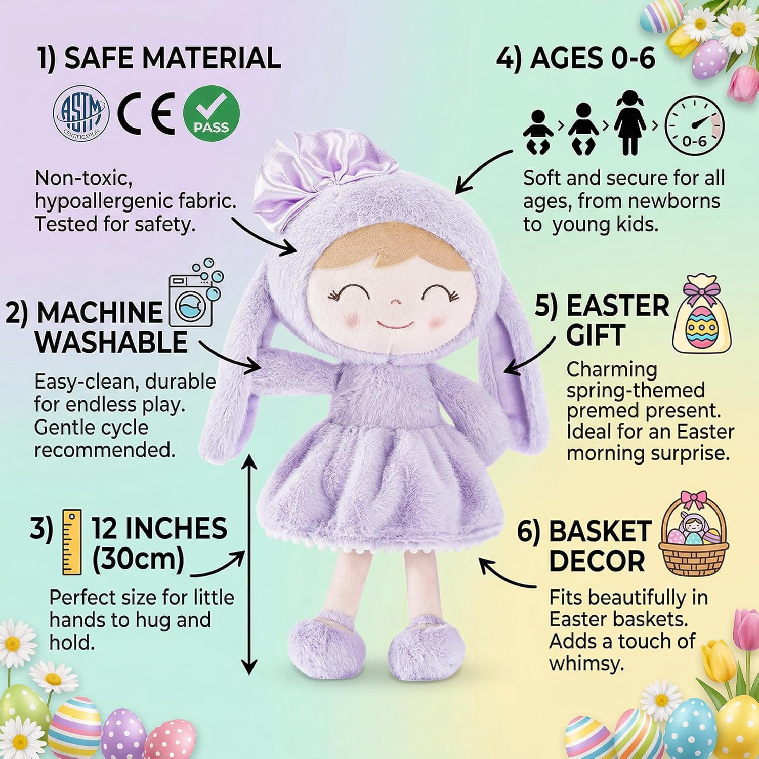 Gloveleya Easter Bunny Gift Baby Girl Gift Plush Bunny Dolls First Baby Doll Toddlers Rabbit Toy Bunny Gifts for Girl Purple 12 Inches