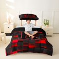 thumbnail image 2 of Erosebridal Girls Boys Neon Lights Futuristic Cubes Twin Bedding,K Letter Monogrammed Black Red Duvet Cover Set For Kids Teens,Black Reversible,2pcs,No Comforter, 2 of 5