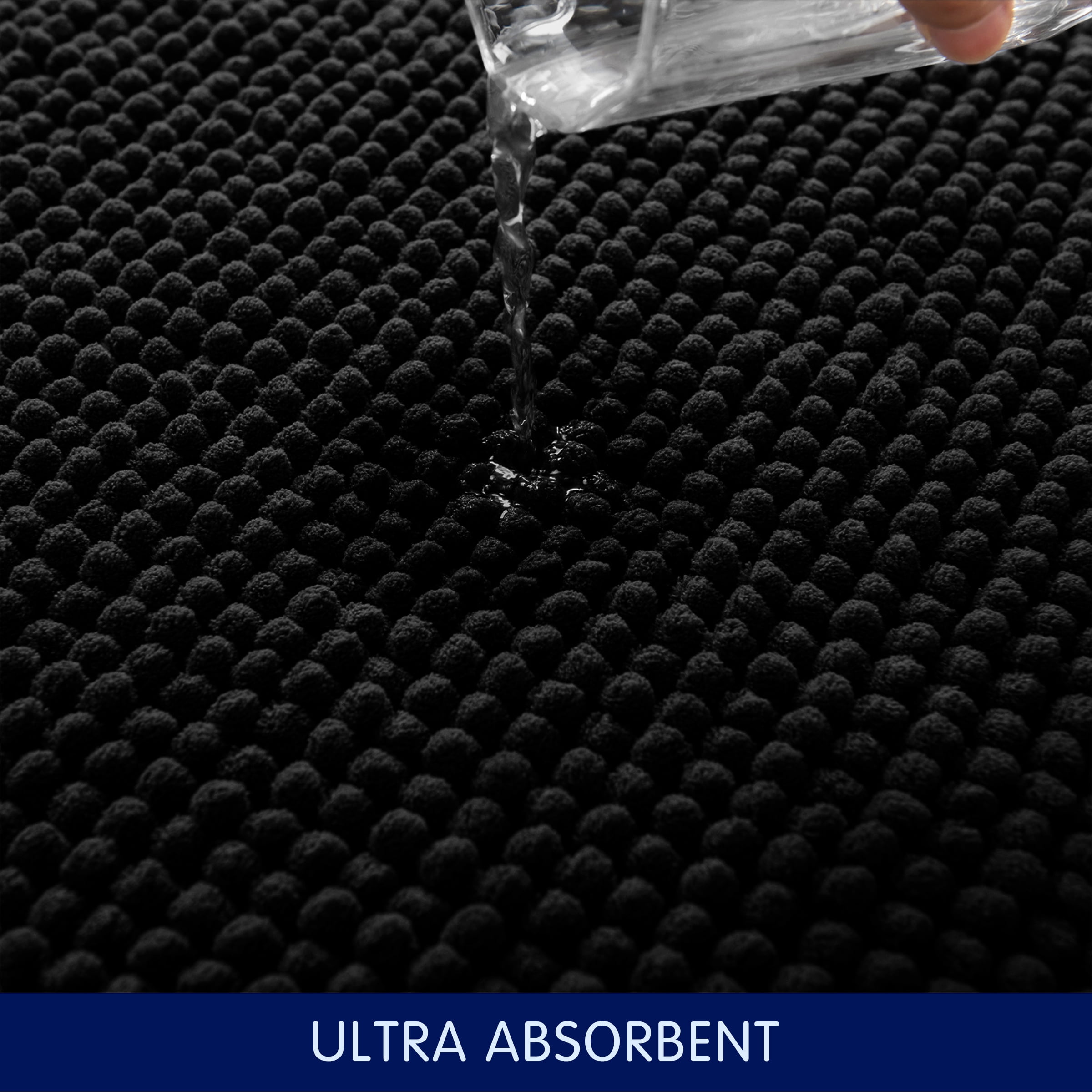 Subrtex Chenille Bathroom Rugs，Extra Soft and Non Slip Bath Mats，Thick Rubber Backing Washable Shower Rugs & Home Decor Accessories (Black,20"*32")