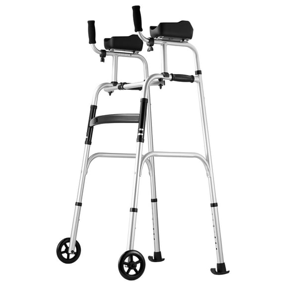 KFFKFF 2-in-1 Convertible Walker, Adjustable Height with Detachable Armrests, Equipped with 5-inch Durable Wheels, Lightweight Aluminum Construction | Mobility Support for Seniors and Disabled