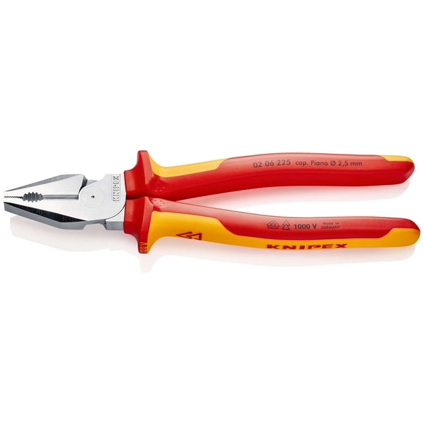 KNIPEX 02 06 225 SB Pinza universal para trabajos pesados aislados con fundas en dos componentes, según norma VDE cromado 225 mm