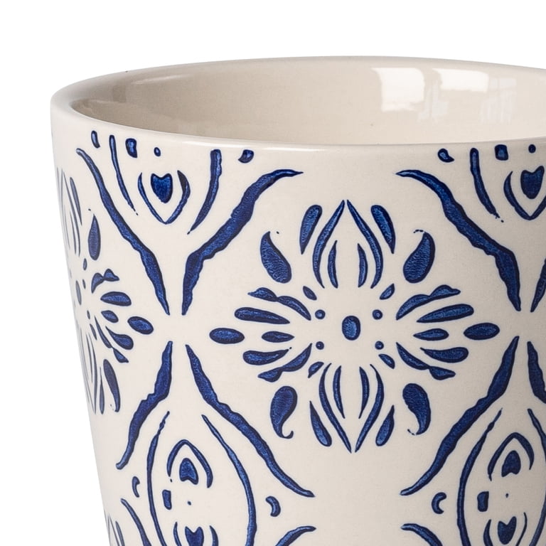 Mainstays 5.9”D x 5.43”H Round Ceramic Blue Medallion Planter