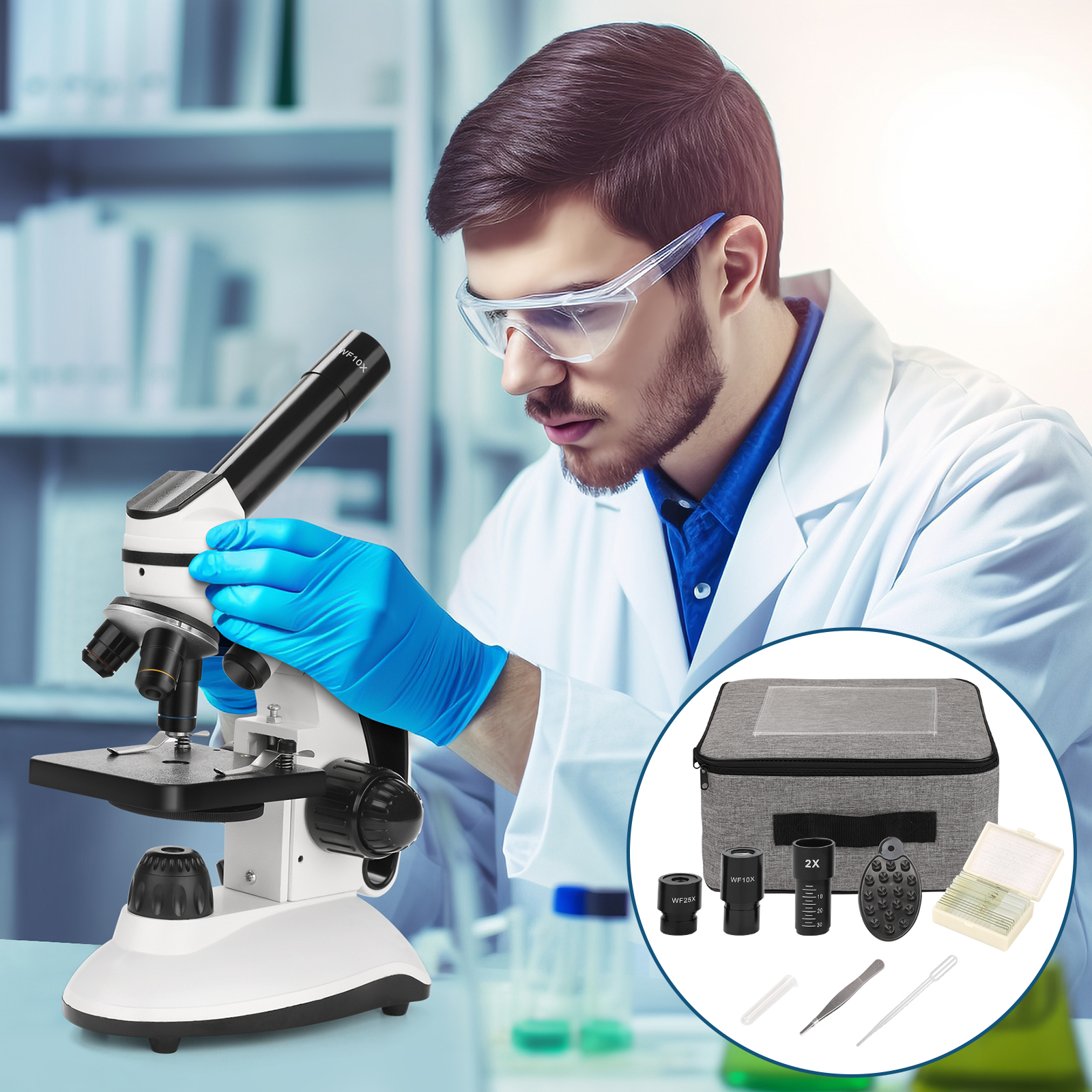 QUNSE 40x-2000x Compound Microscope with Slides Kit photo 8