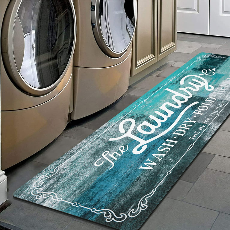 Findosom 20x 59 Farmhouse Laundry Room Rug Non Slip Rubber Laundry Runner  Rug Waterproof Washable Indoor Laundry Rugs and Mats for Kitchen Floor  Laundry Room Bathroom Hallway Entryway Decor Teal 