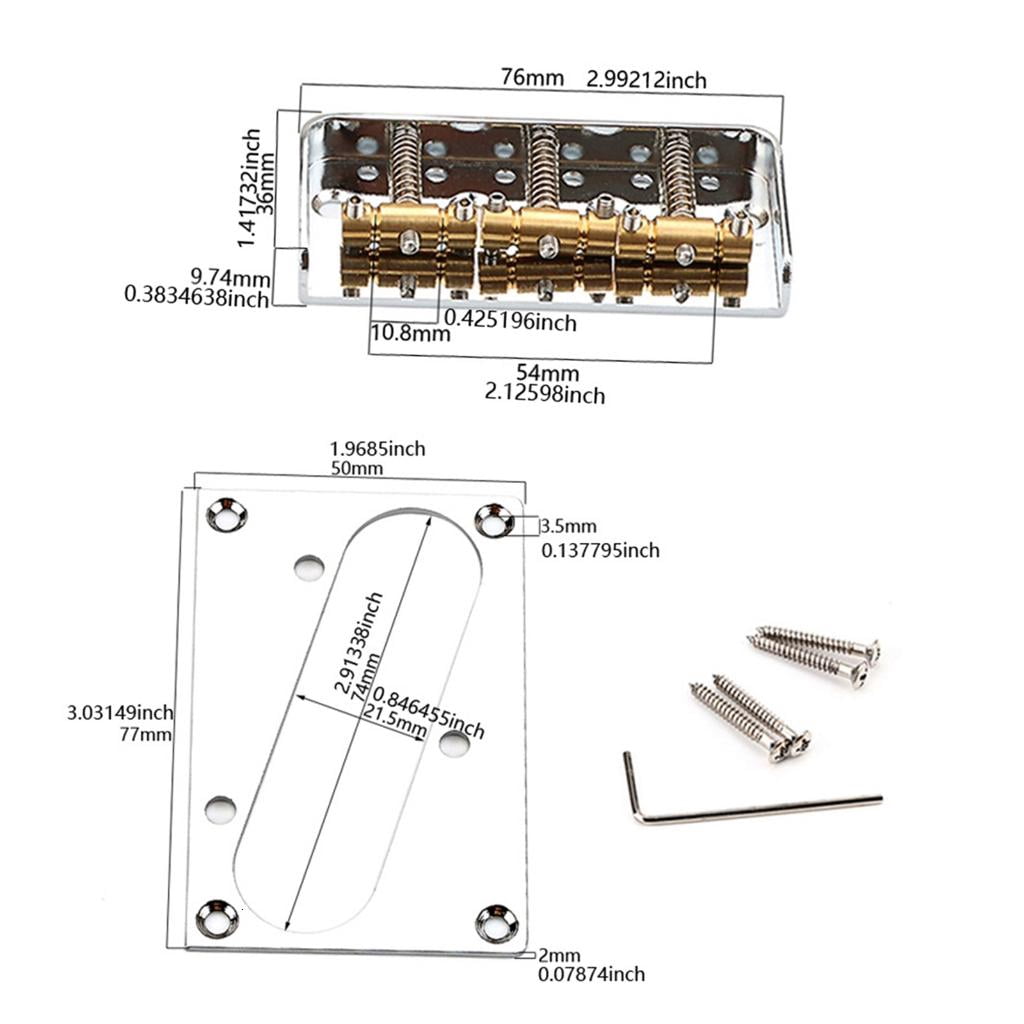Yihuala 3-Saddles Electric Guitar Bridge & Guitar Pickup Mounting Rings Replacement Metal Guitar Part with Wrench and Screws