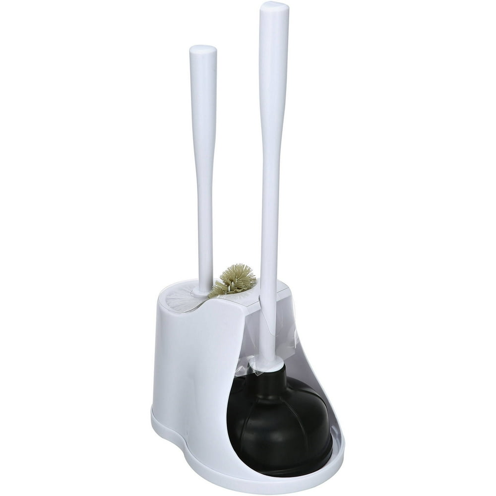 Mainstays 3piece Plastic Toilet Set Plunger, Brush and Storage Caddy