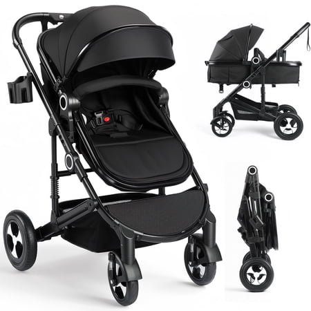 AILEEKISS 3-in-1 Convertible Baby Stroller with Big Seat and Adjustable Canopy, 24 Pounds, Black