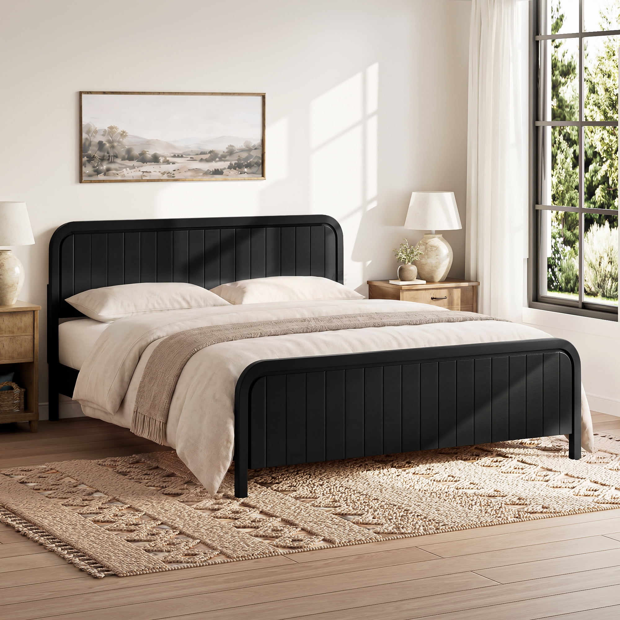 Mintazer King Size Platform Bed Frame with Rounded Headboard & Footboard for Bedroom, No Box Spring Needed, Easy Assembly, Black