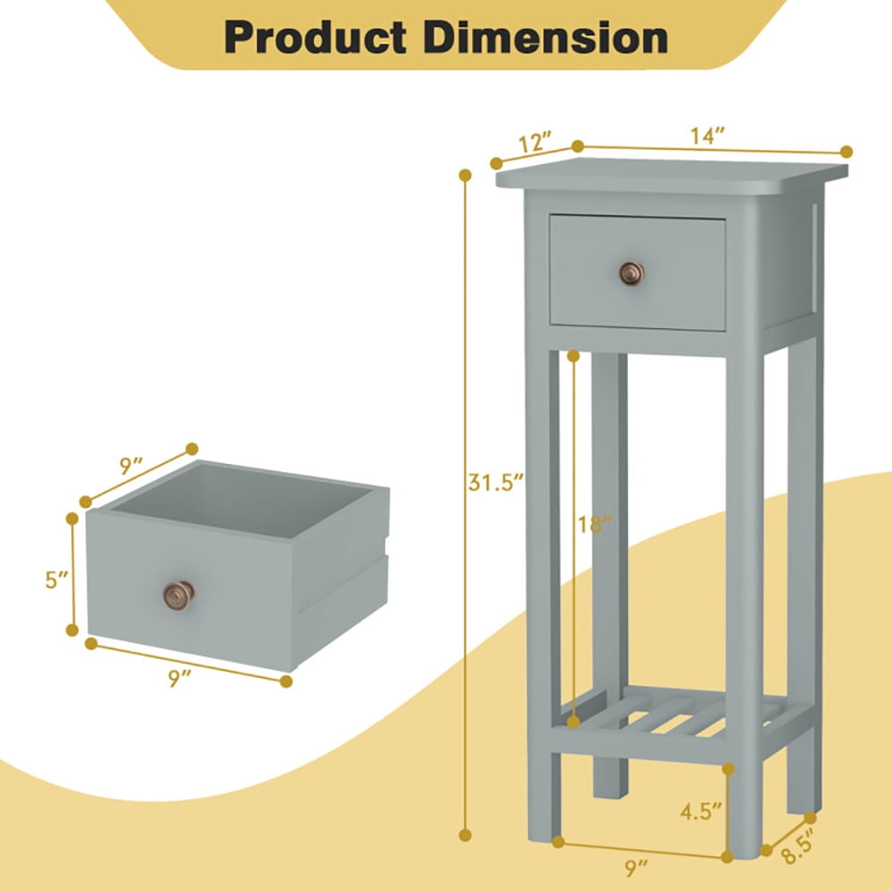Finihen End Side Table, Nightstand, 2 Tier Slim Nightstand Bedside Table with Drawer Shelf, Sofa Side Table, Bed Side Table, for Living Room, Bedroom, Gray Finihen End Side Table, Nightstand, 2 Tier Slim Nightstand Bedside Table with Drawer Shelf, Sofa Side Table, Bed Side Table, for Living Room, Bedroom, Gray
