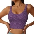 thumbnail image 3 of Goofa Retro Florals Purple Printed Sports Bras for Women, High Impact Running Bra Workout Crop Tank Tops Longline Sports Bra Push up-, 3 of 9