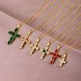 thumbnail image 3 of Colgante de cobre con circonitas en forma de cruz, elegante, de lujo, clásico, con cadena de clavícula, pequeño, vintage, de acero y titanio, 3 of 6