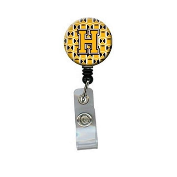 Carolines Treasures CJ1080-HBR Letter H Football Black, Old Gold & White Retractable Badge Reel