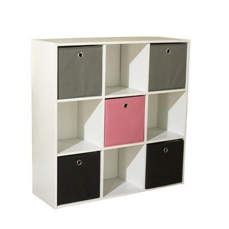 TMS Utility Kids Wood Bookshelf with 5 Foldable Fabric Storage Bins, Multi-color