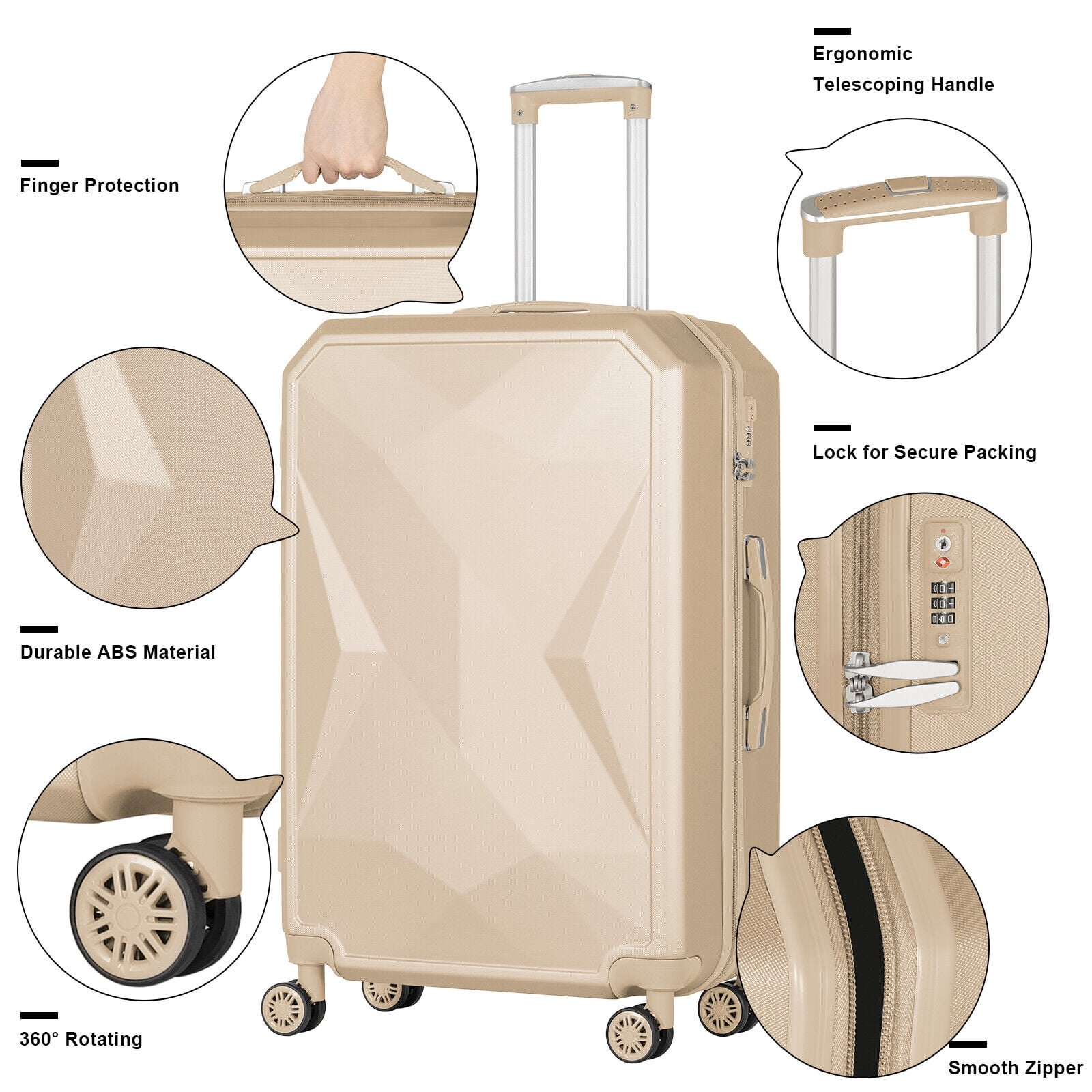 Hikolayae Crossroad Collection Hardside Spinner Luggage Sets in Beige, 5 Piece - TSA Lock