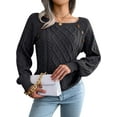 thumbnail image 4 of STARVNC Women Crew Neck Long Sleeve Buttons Cable Knit Ribbed Sweater, 4 of 7
