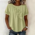 thumbnail image 2 of Lmueinov 2026 Summer Women's Floral Embroidery Cotton Linen Tops, Short Sleeve Crew Neck Casual Loose Blouses M-4XL, 2 of 6