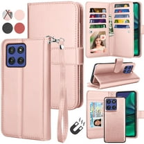 For Motorola Moto G Stylus 5G 2025 Wallet Case with Card Holder and Lanyard for Women Men, Ebizware Magnetic Flip Detachable Leather Cell Phone Case Stand Cover for Moto G Stylus 5G 2025 - Rose Gold