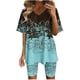 thumbnail image 2 of ICHUANYI Clearance Women's Summer Short Sleeve V-neck Tops Shorts Comfortable Homewear Two-piece Suit Sets(Mint Green, XL) ICHUANYI WER2023081116002, 2 of 7