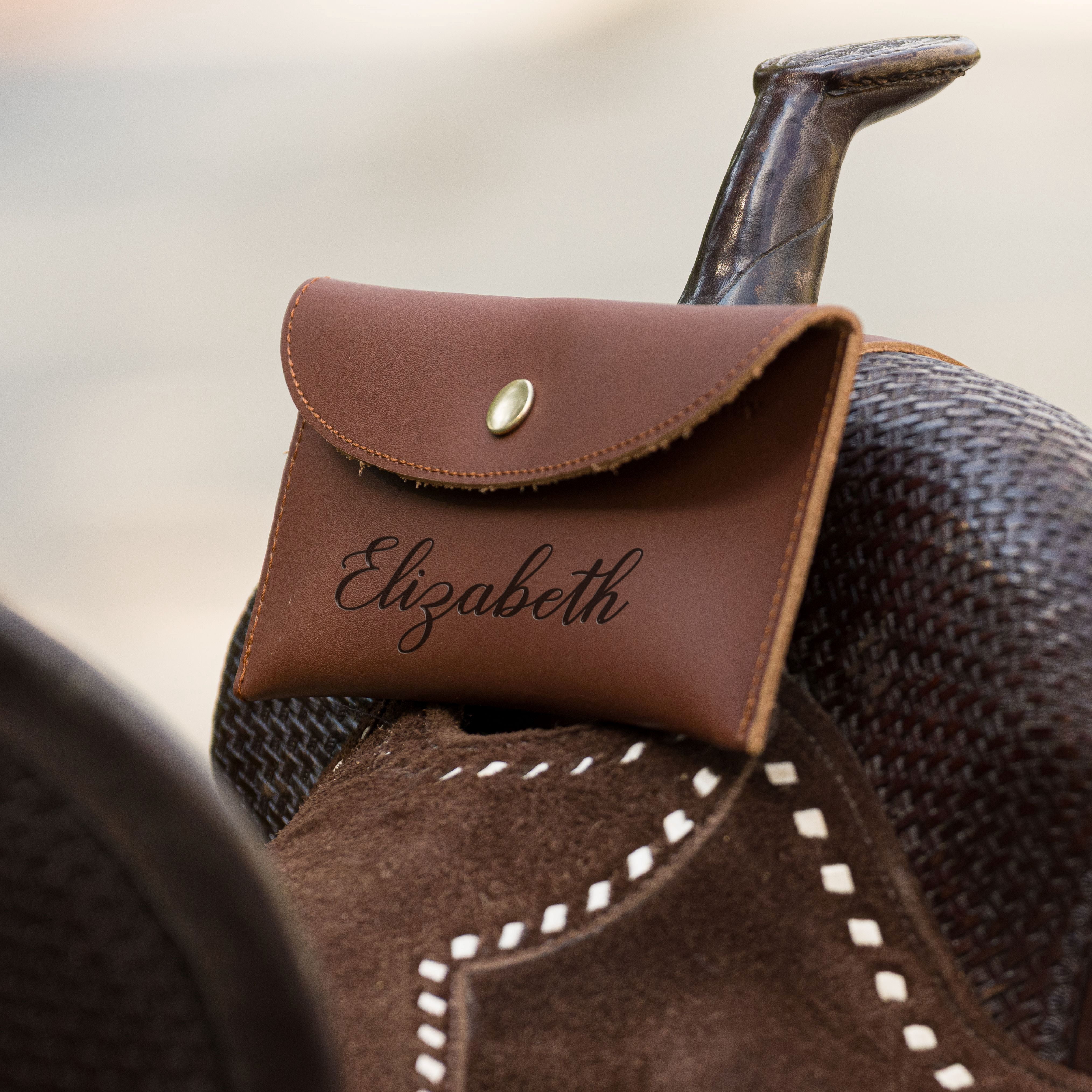 Personalized Genuine Leather Saddle Bag, Horse Tack Phone Holder, Equestrian Riding Accessory, Gift for Horse Lovers