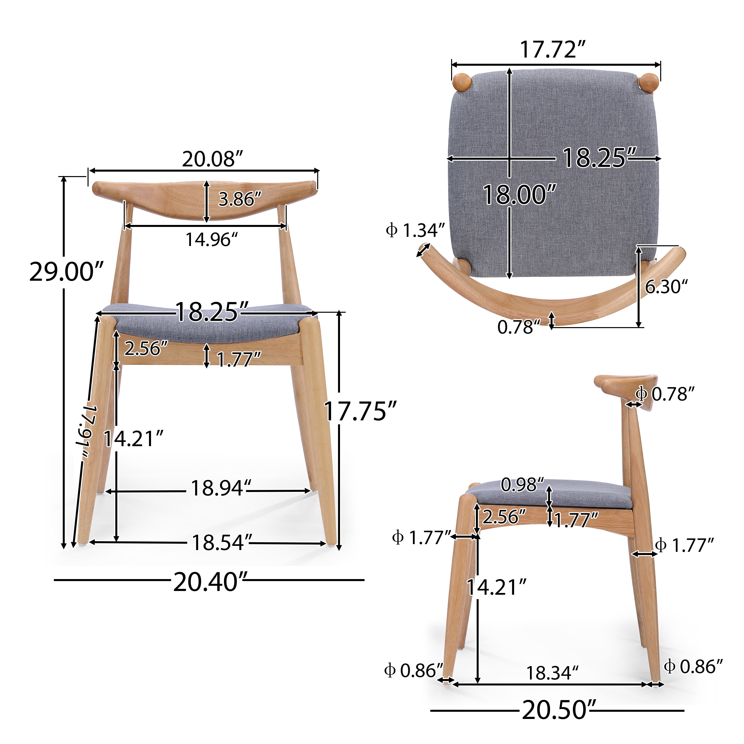 GDF Studio Virgil Mid Century Modern Fabric Upholstered Dining Chairs, Set of 2, Gray and Natural Oak