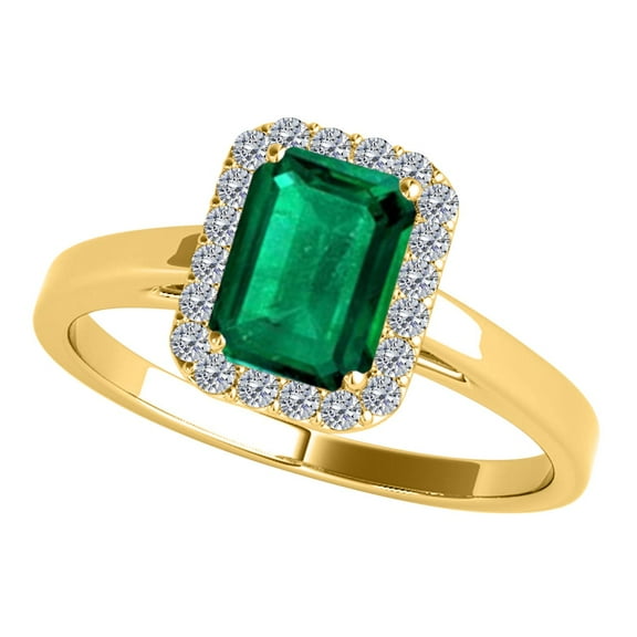 AoneJewelry 10k Solid Yellow Gold Cathederal Style Ring (size 5-9) With 0.65 Cttw Emerald Cut Emerald and Natural Diamonds (I-J, I1-I2)